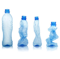 4 plastic bottles at various stages of being crushed