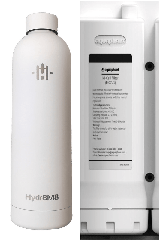 Hydr8M8 Stainless Steel Bottle + AQ.2 Replacement Filters Bundle