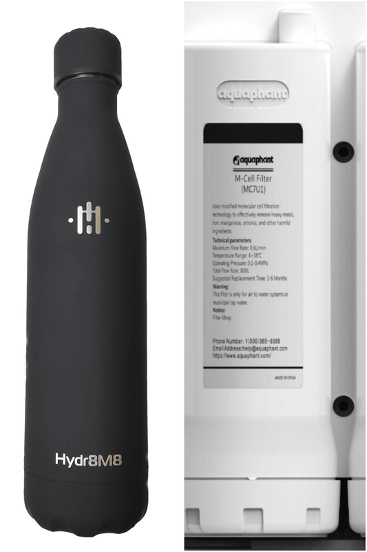Hydr8M8 Black Stainless Steel Bottle with AQ.2 Replacement Filters Bundle